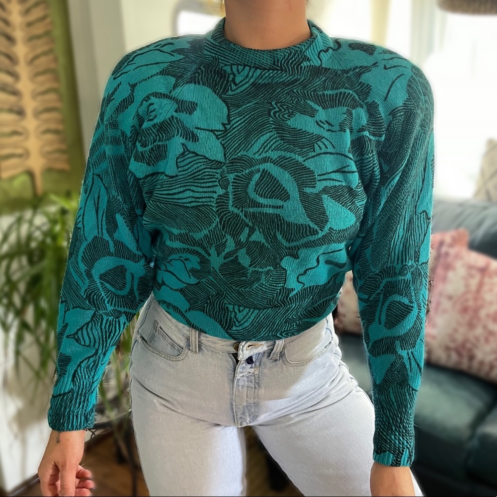 VTG 80s Sportswear Turquoise Blue Sweater M